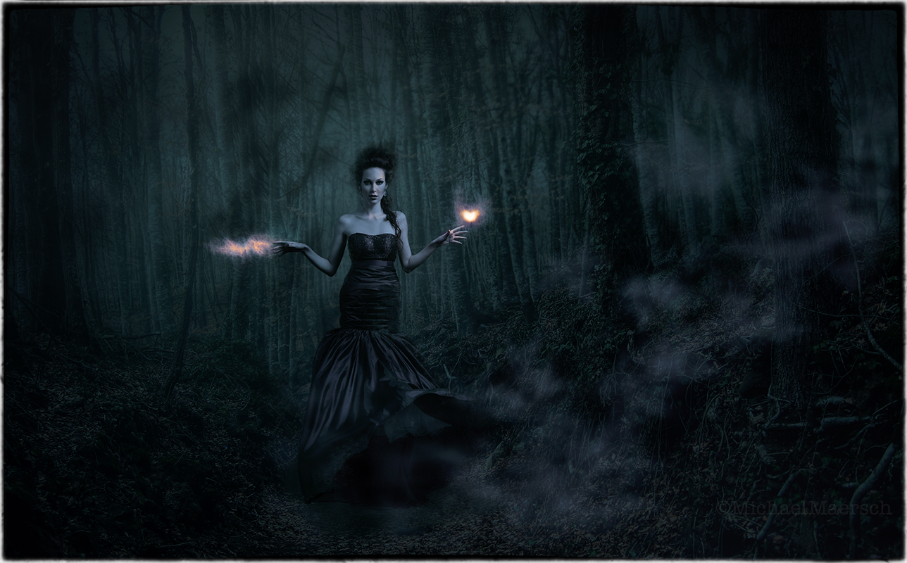 a conceptual photo illustration by michael maersch titled the witch, white magic